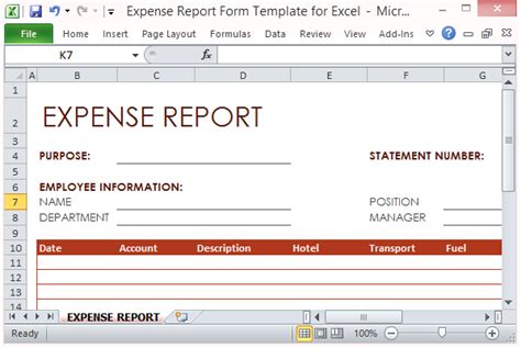 Expense Report Form Template For Excel