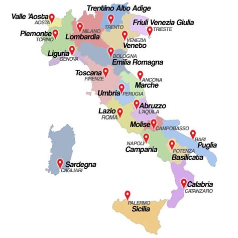 Mapa regiones y ciudades de Italia | Mapa de italia, Italia ciudades ...