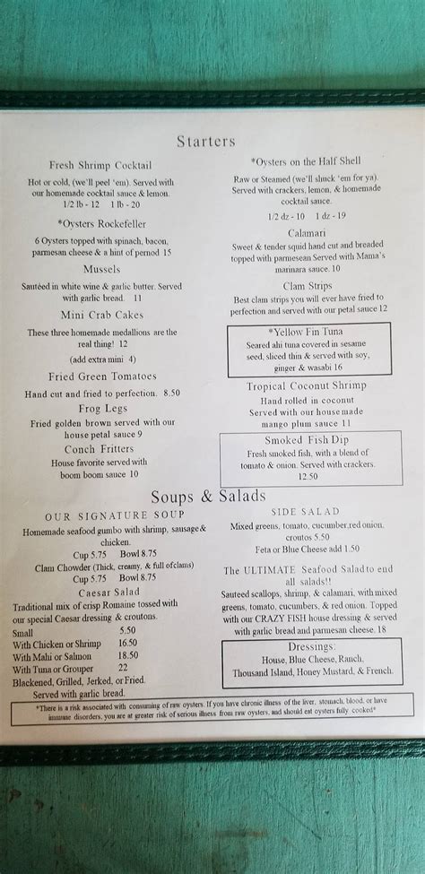 Menu at Crazy Fish Bar And Grill, Lake Wales