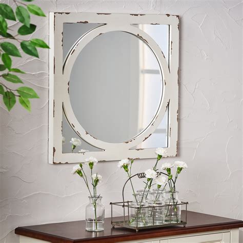 Noble House Lennox Square Wooden Rustic Farmhouse Mirror, Distressed White - Walmart.com