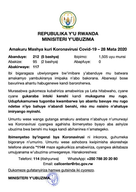 28.4.2020: Amakuru mashya kuri Coronavirus mu Rwanda - Igicumbi News