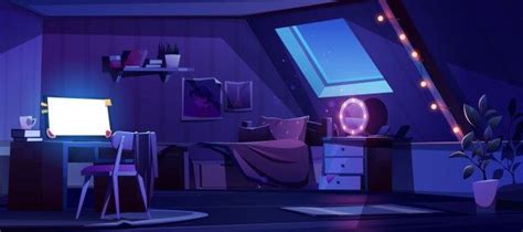 Free Vector | Girl bedroom interior on attic at night | Episode interactive backgrounds, Bedroom ...