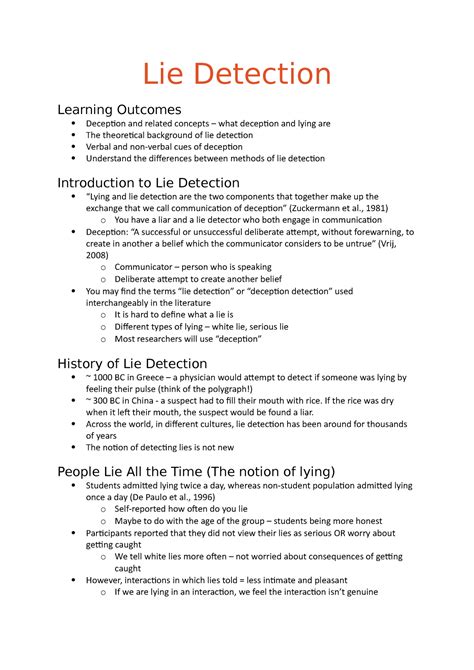 Lie Detection - Lecture notes 1 - Lie Detection Learning Outcomes ...