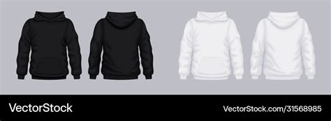 White black hoodie front back mockup fashionable Vector Image