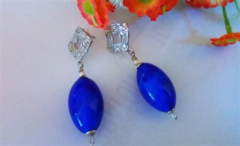 Ceramic pearls Earrings/Boho electric blue earrings/Blue pendant earrings/Orecchini a pendente ...