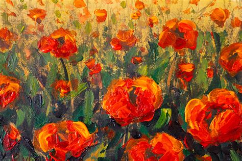 Field of red poppies flowers Impressionism modern painting (311594 ...
