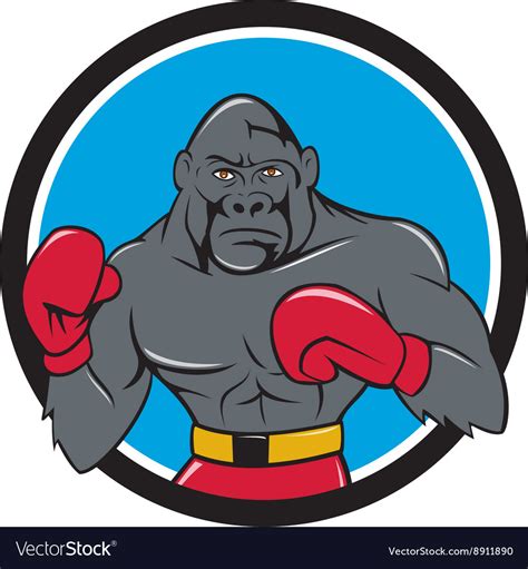 Gorilla Boxer Boxing Stance Circle Cartoon Vector Image