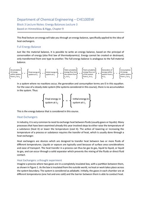 NB lecture 3 - Department of Chemical Engineering – CHE1005W Block 3 Lecture Notes: Energy ...