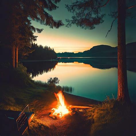 Premium AI Image | Bonefire camping in forest at night hiking night ...