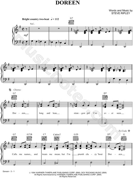 The Tractors "Doreen" Sheet Music in G Major - Download & Print - SKU: MN0018960