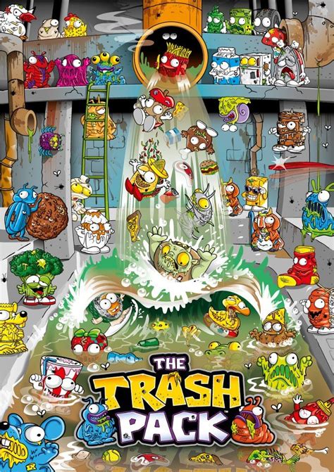 the trash pack is shown in this cartoon style poster, with many ...