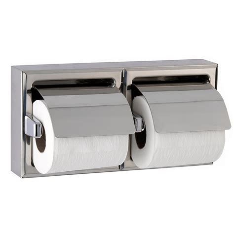 B6999 Stainless Steel Double Toilet Roll Holder With Hood Bright Polish ...