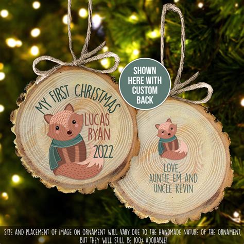 family 1st Christmas ornament, woodland fox daddy mommy baby wood ornament