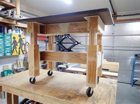 Make an Adjustable-Height Table With a Car Jack | Adjustable height table, Adjustable height ...