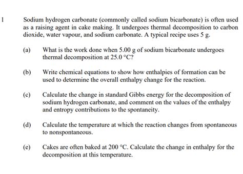 Solved 1 Sodium hydrogen carbonate (commonly called sodium | Chegg.com