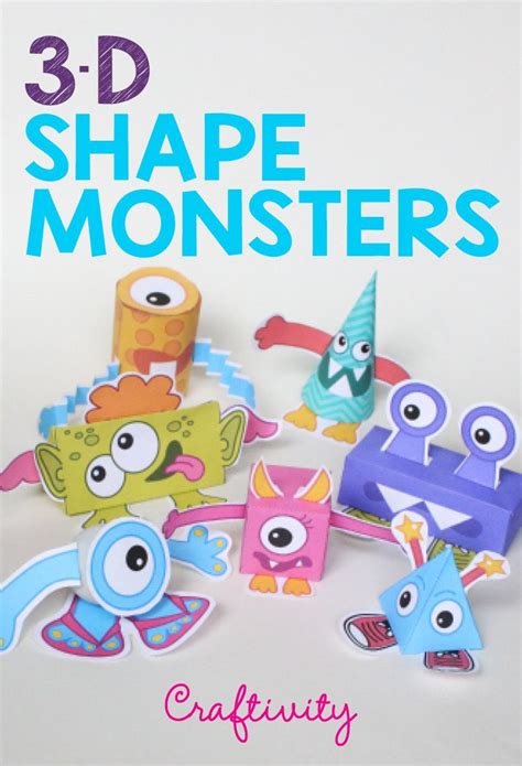 3-D Shapes Activity with Monsters (Geometry Math Craft for Elementary ...