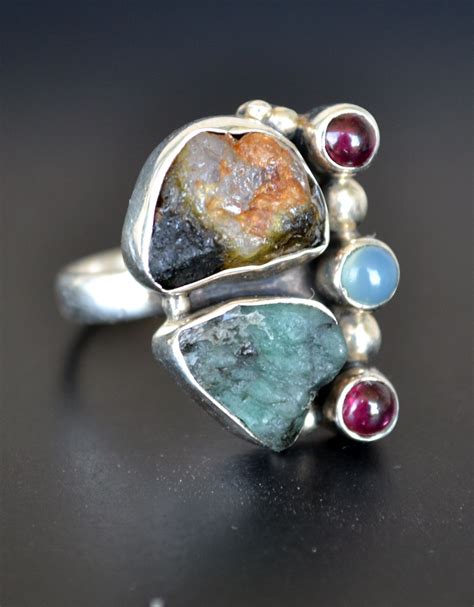 Natural Gemstone Multistone Ring | Silver jewellry, Large stone rings ...