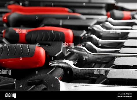 Box with set of tools for car repair, closeup Stock Photo - Alamy