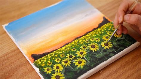 How to paint Sunflower Field 🌻 | Step by step Acrylic Painting #167 | Sunflower painting ...