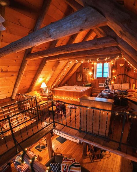 The loft/bedroom area // Cabin in Wisconsin | Small log cabin, Cabin ...