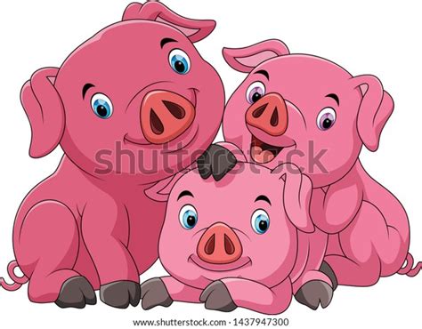 Cartoon Happy Pig Mother Piglets Stock Vector (Royalty Free) 1437947300 | Shutterstock