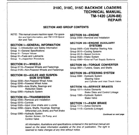 John Deere 210C, 310C, 315C Backhoe Loader Repair Technical Manual