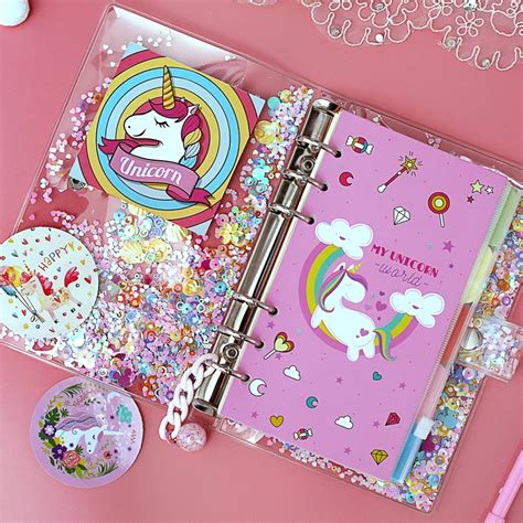 A5 A6 Kawaii Girls Gift Set Lovely Sparkling Loose Leaf Notebook PVC ...