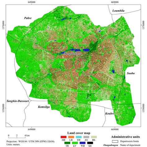 Land-cover map of Ouagadougou superimposed with administrative units.... | Download Scientific ...