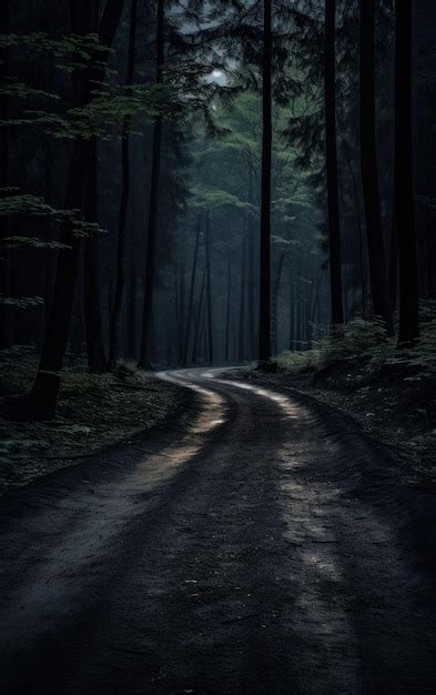 Premium AI Image | Eerie Forest Road at Night