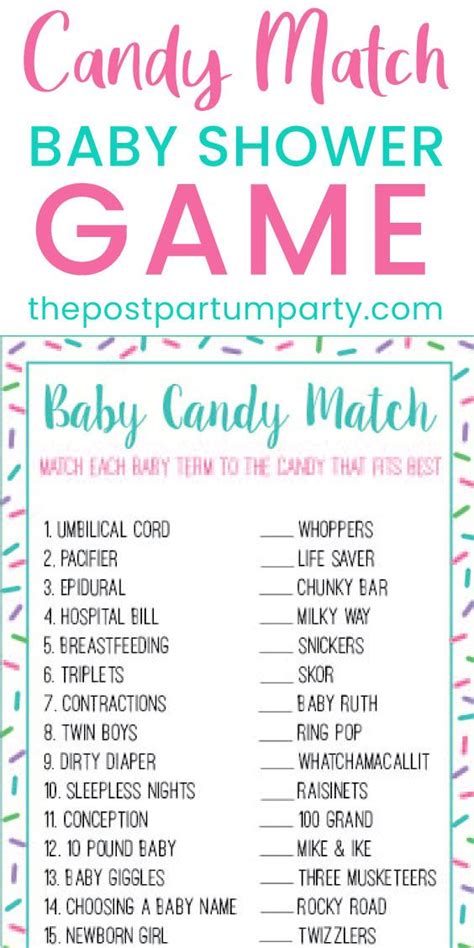 Free Candy Match Baby Shower Game - The Postpartum Party | Baby shower candy bar game, Baby ...