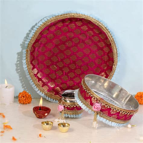 Buy Saudeep India Karwa Chauth Puja Thali Set | Karwachauth Pooja Thali/Puja Thali with Chalni ...