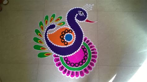 Big Peacock Feather rangoli for Diwali |Simple & Easy Peacock Rangoli Designs |Peacock Kolam ...