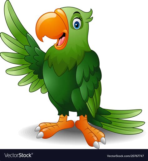 Cartoon green parrot waving Royalty Free Vector Image