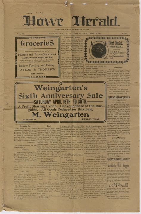 Howe Herald. (Howe, Tex.), Vol. 12, No. 33, Ed. 1 Saturday, April 16 ...