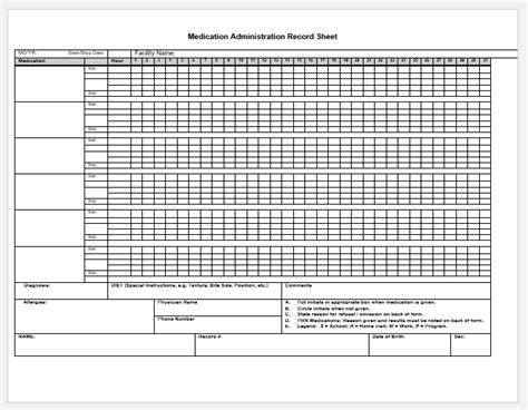 Printable Medication Administration Record Template Word