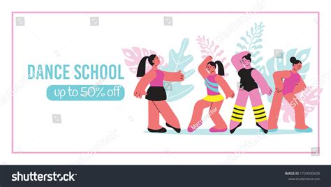 Dance School Banner Cartoon Female Characters Stock Vector (Royalty ...