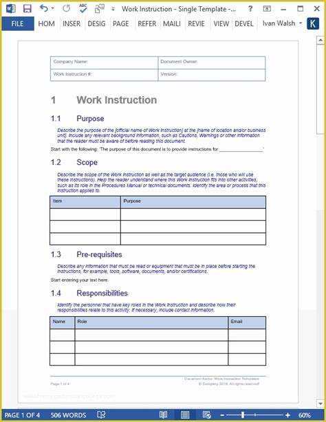 Free Work Instruction Template Downloads Of Great Work Instruction ...