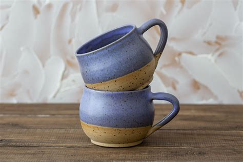 Purple Coffee Mug Set : Purple Glossy Rainbow Glaze 17 Ounce Stoneware ...