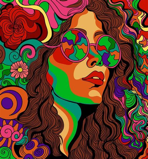 Psychedelic hippie woman with glasses. vector poster 18807915 Vector ...