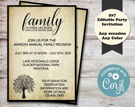 Editable family reunion invitation family reunion reunion family gathering family party family ...