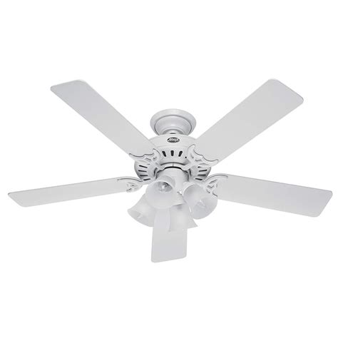 Hunter Fan Company 20181 Downrod Mount, 5 White Blades Ceiling fan with 62.4 watts light, White ...