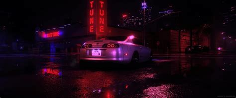 Toyota Supra Neon Night Road Live Wallpaper - MoeWalls