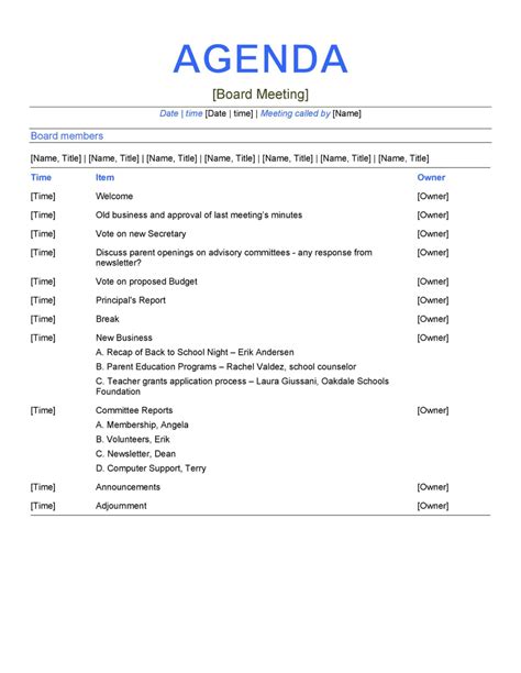 Simple Meeting Agenda Template Doc