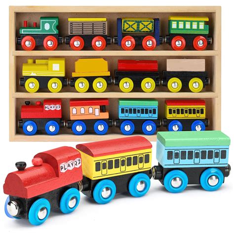 Buy Wooden Train Set 12 PCS - Train Toys Magnetic Set Includes 3 ...