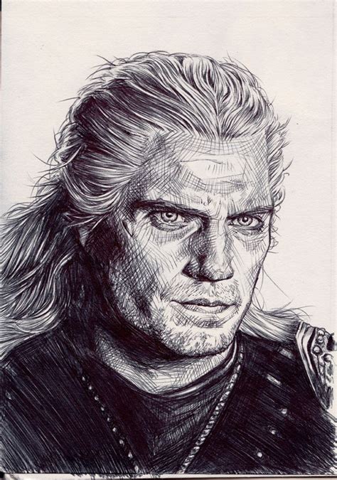 Geralt (Henry Cavill - The Witcher) ballpoint ink pen portrait sketch ...