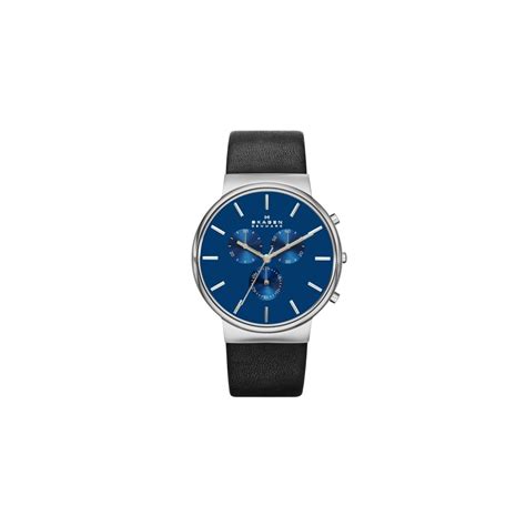 Skagen Watches Skagen Mens Anchor Black Leather Strap Watch - Watches ...