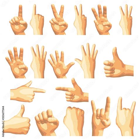 Realistic human hand gesture set in five tones. Stock Vector | Adobe Stock