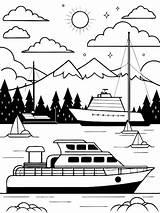 Yacht Vehicles In River coloring Book Pages For children And Adults  sketch template