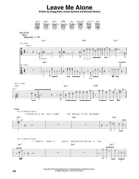 Leave Me Alone Sheet Music | Santana | Guitar Rhythm Tab