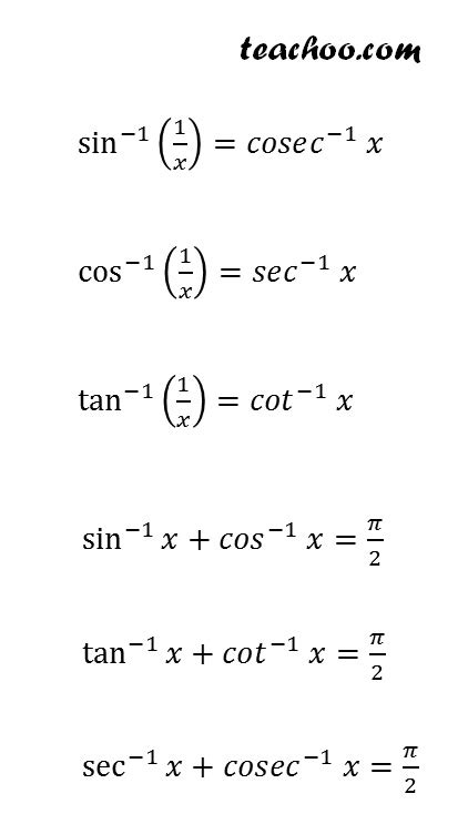 Inverse Trigonometry Formula Sheet